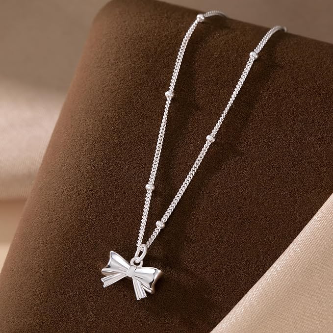 925 Sterling Silver Bow Pendant Necklace