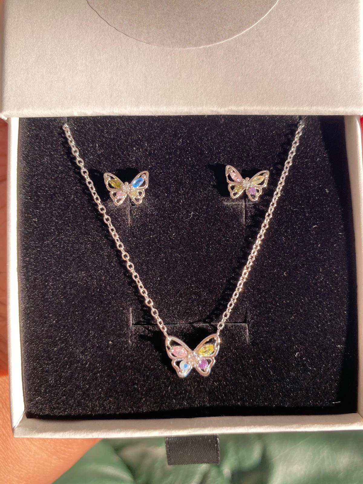 Butterfly 925 Pure Silver Necklace & Earring Se