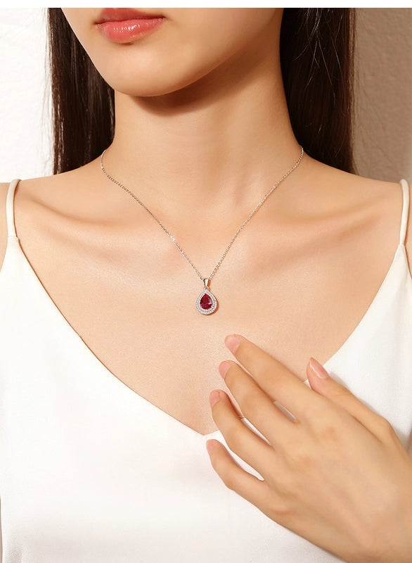 Silver Zircon Inlay Water Droplets Pendant Necklace