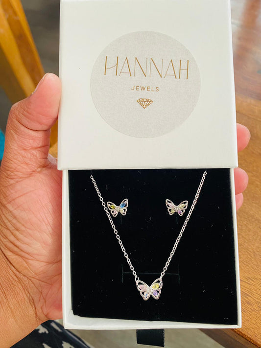 Butterfly 925 Pure Silver Necklace &amp; Earring Se