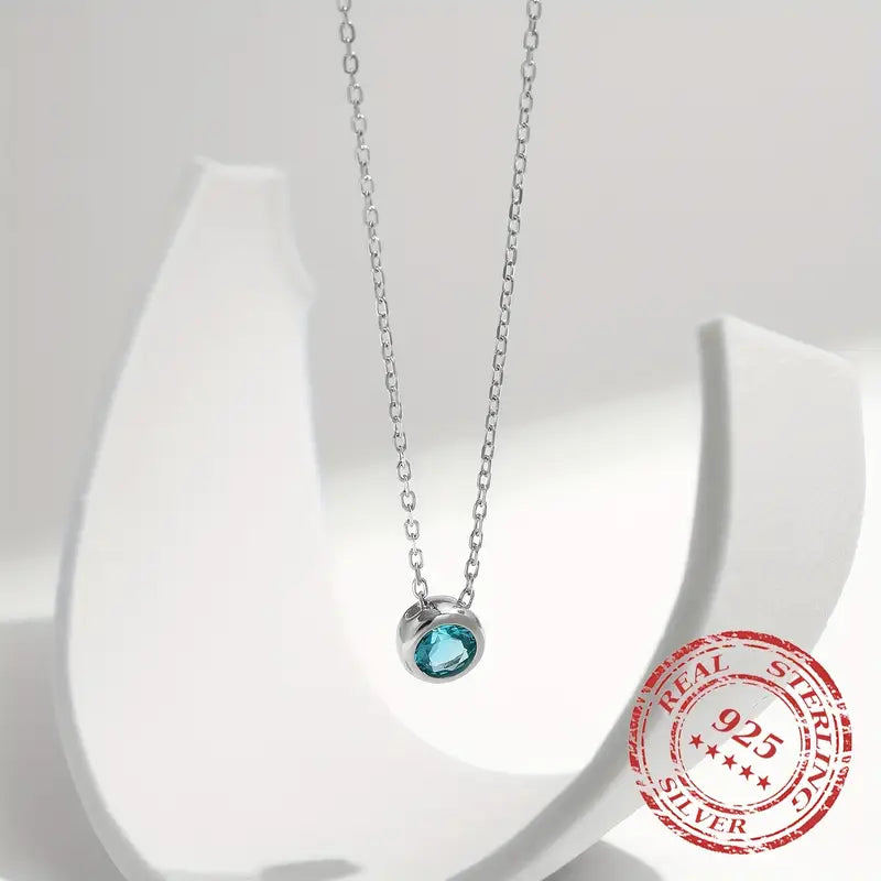 925 Sterling Silver blue Crystal Moonstone Necklace