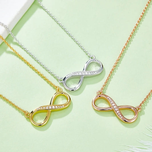 Silver Moissanite Cable Chain Infinity Pendant Necklace