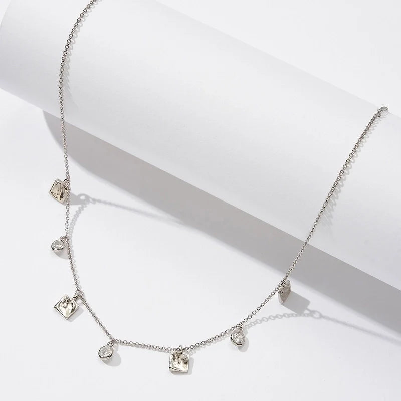 Silver Plated Zircon Polishing Plating Inlay Square Necklace