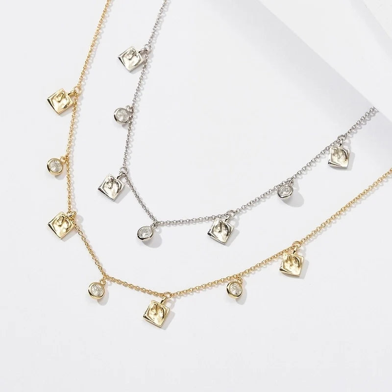 Silver Plated Zircon Polishing Plating Inlay Square Necklace