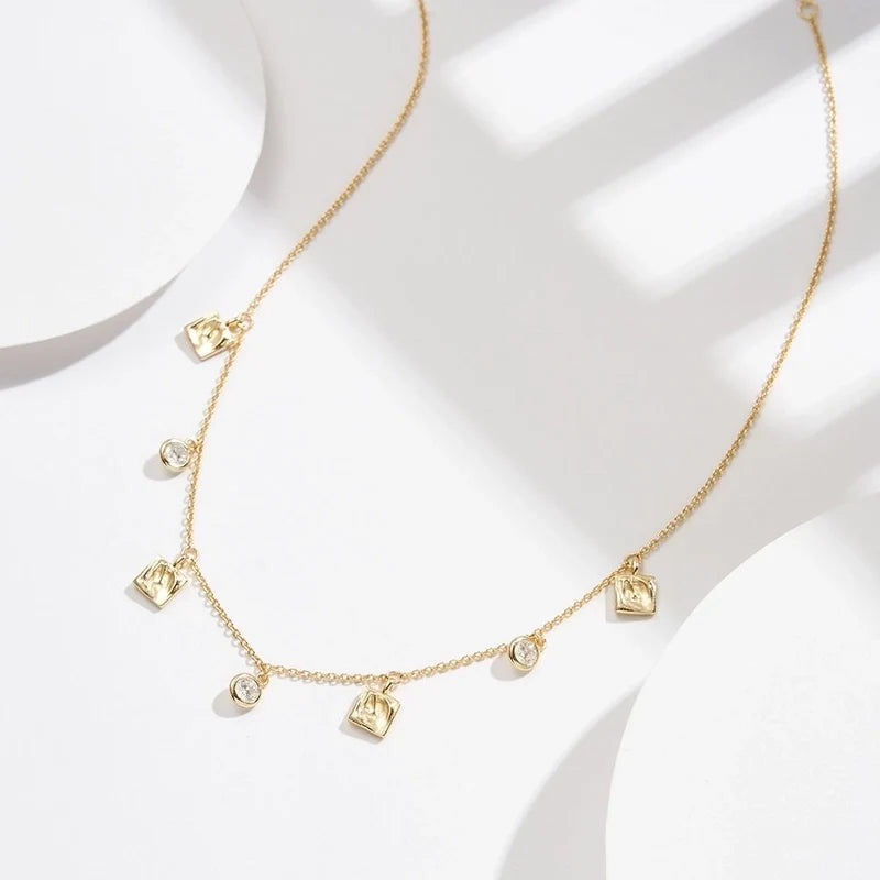 Silver Plated Zircon Polishing Plating Inlay Square Necklace