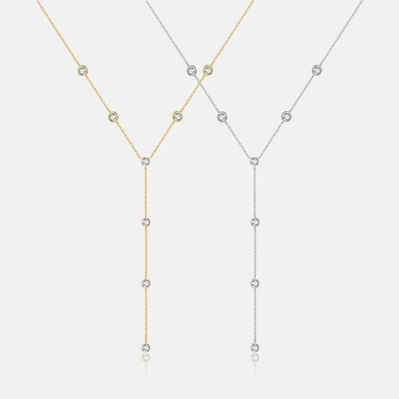 Silver Rhinestones Inlay Solid Color Pendant Necklace