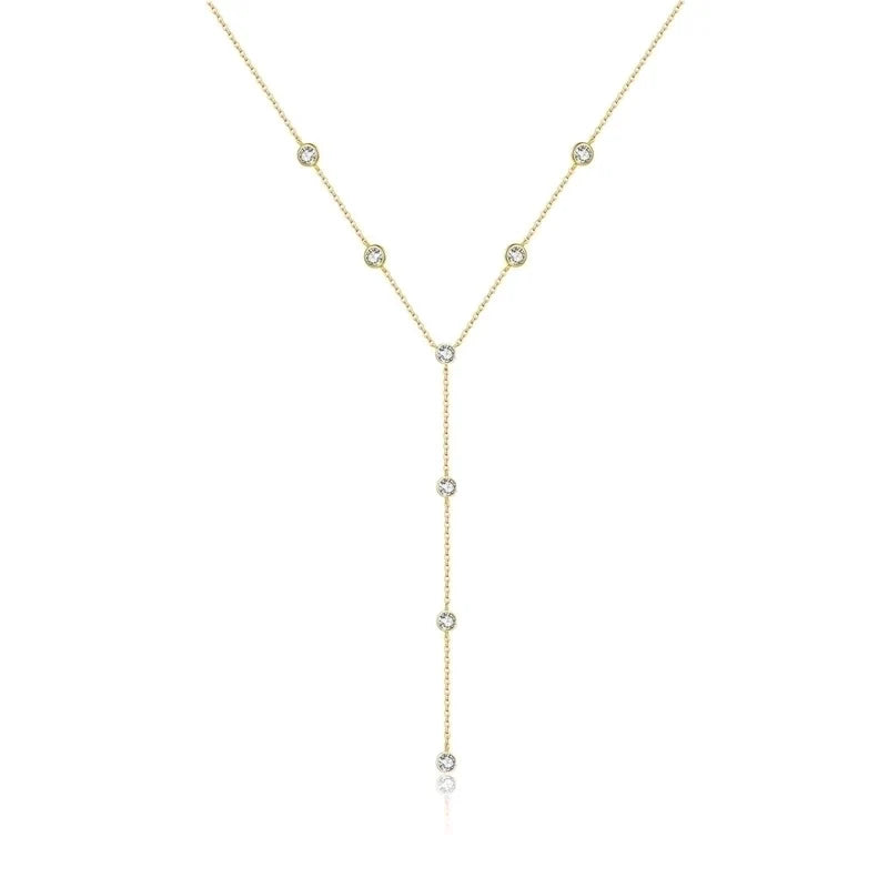 Silver Rhinestones Inlay Solid Color Pendant Necklace