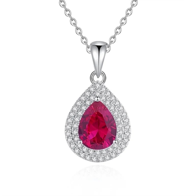 Silver Zircon Inlay Water Droplets Pendant Necklace