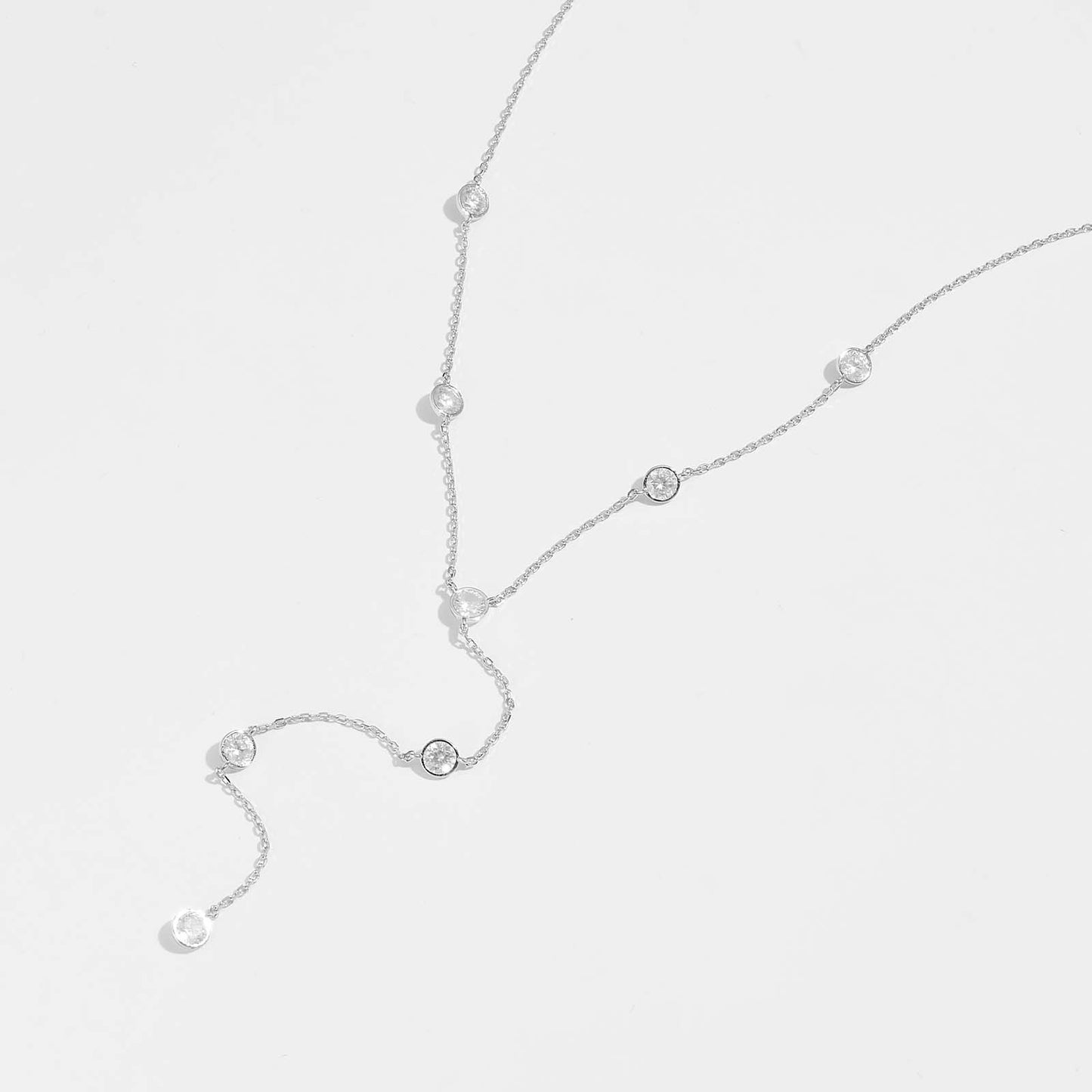 Silver Rhinestones Inlay Solid Color Pendant Necklace