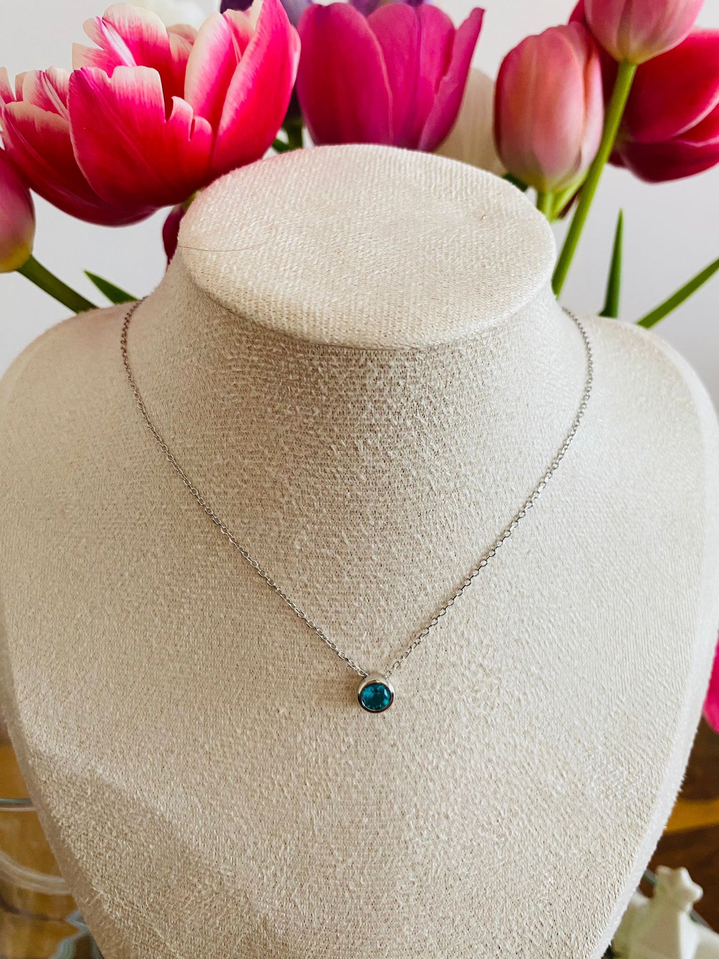 925 Sterling Silver blue Crystal Moonstone Necklace