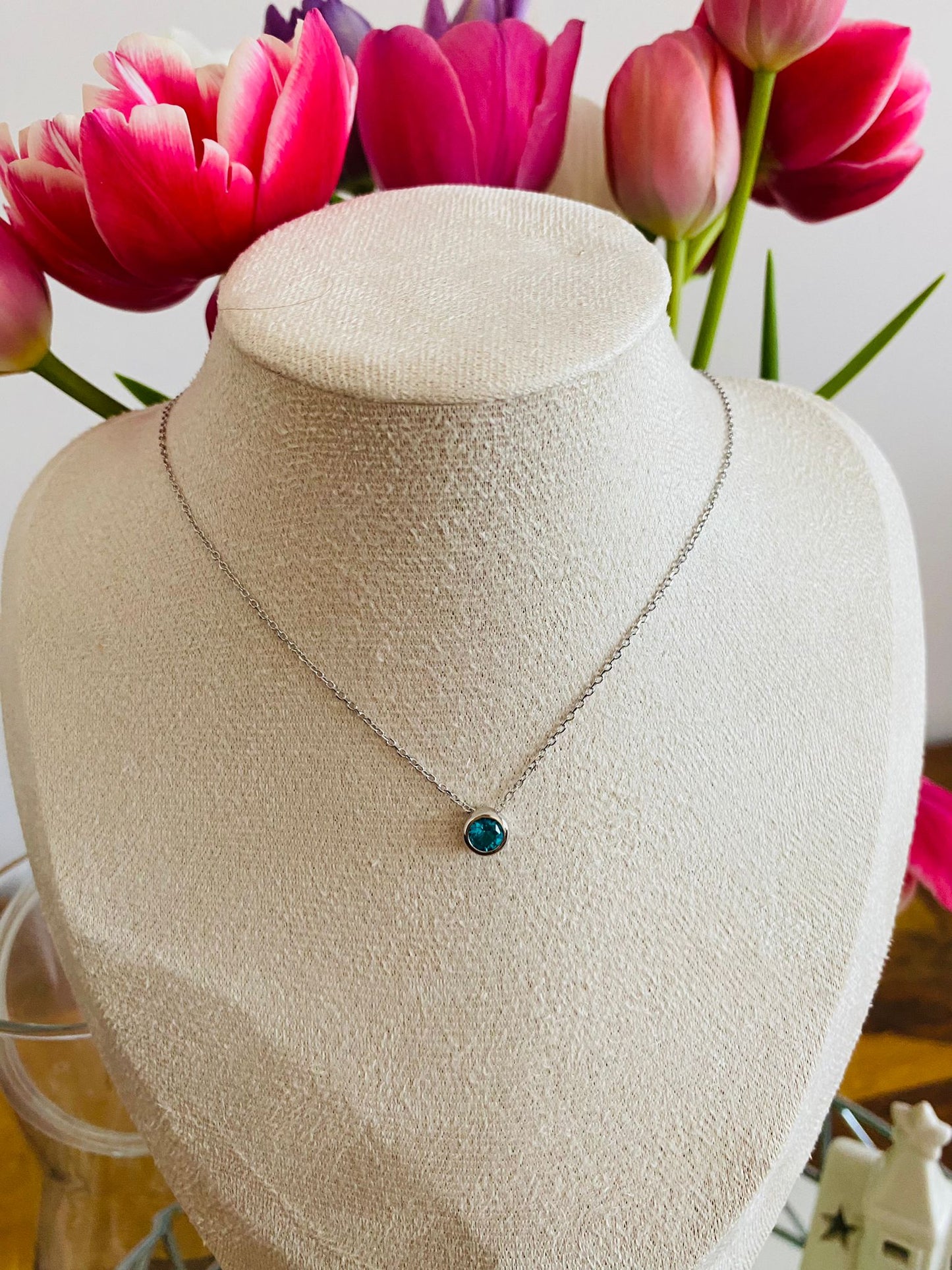 925 Sterling Silver blue Crystal Moonstone Necklace