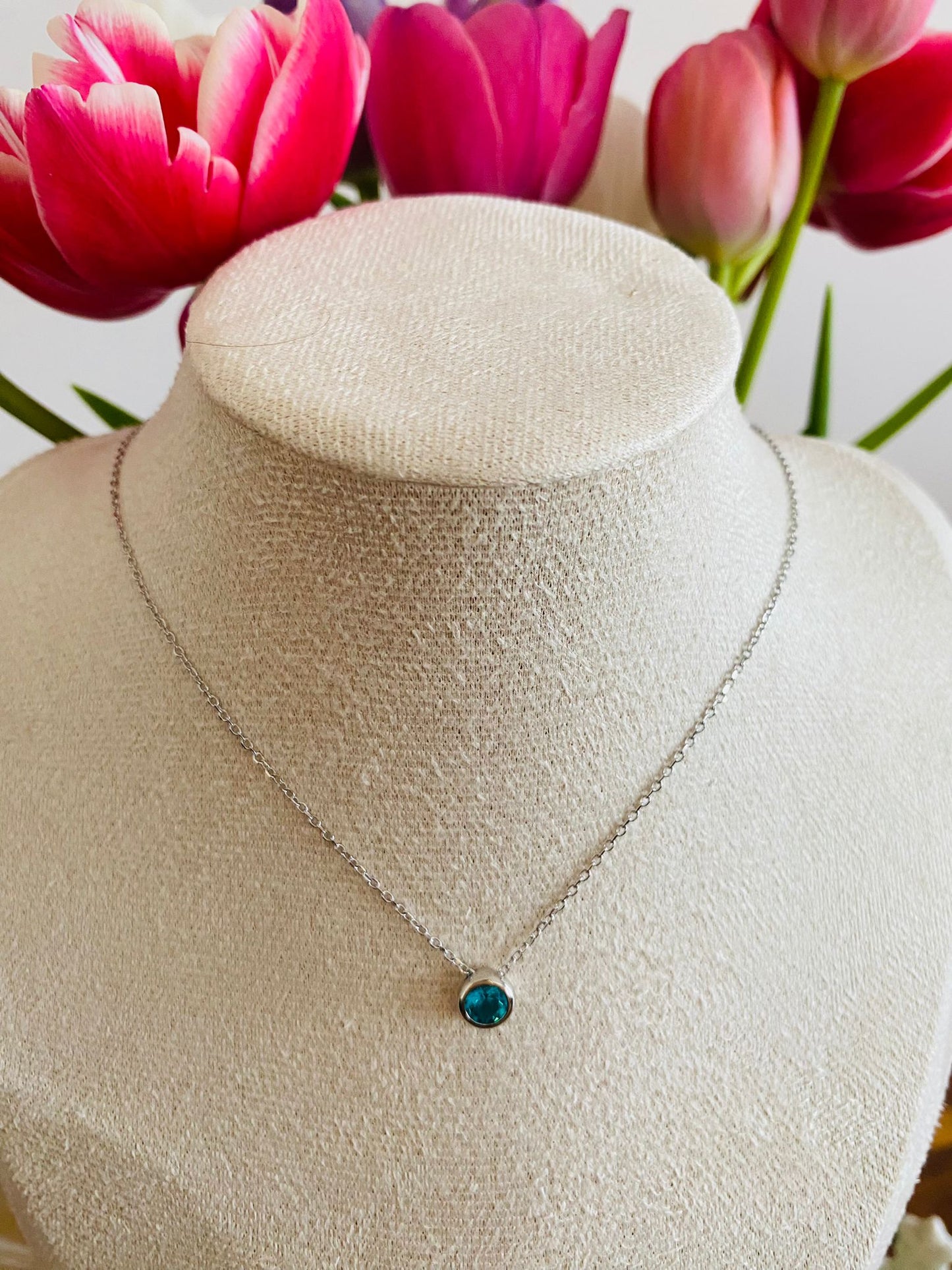 925 Sterling Silver blue Crystal Moonstone Necklace